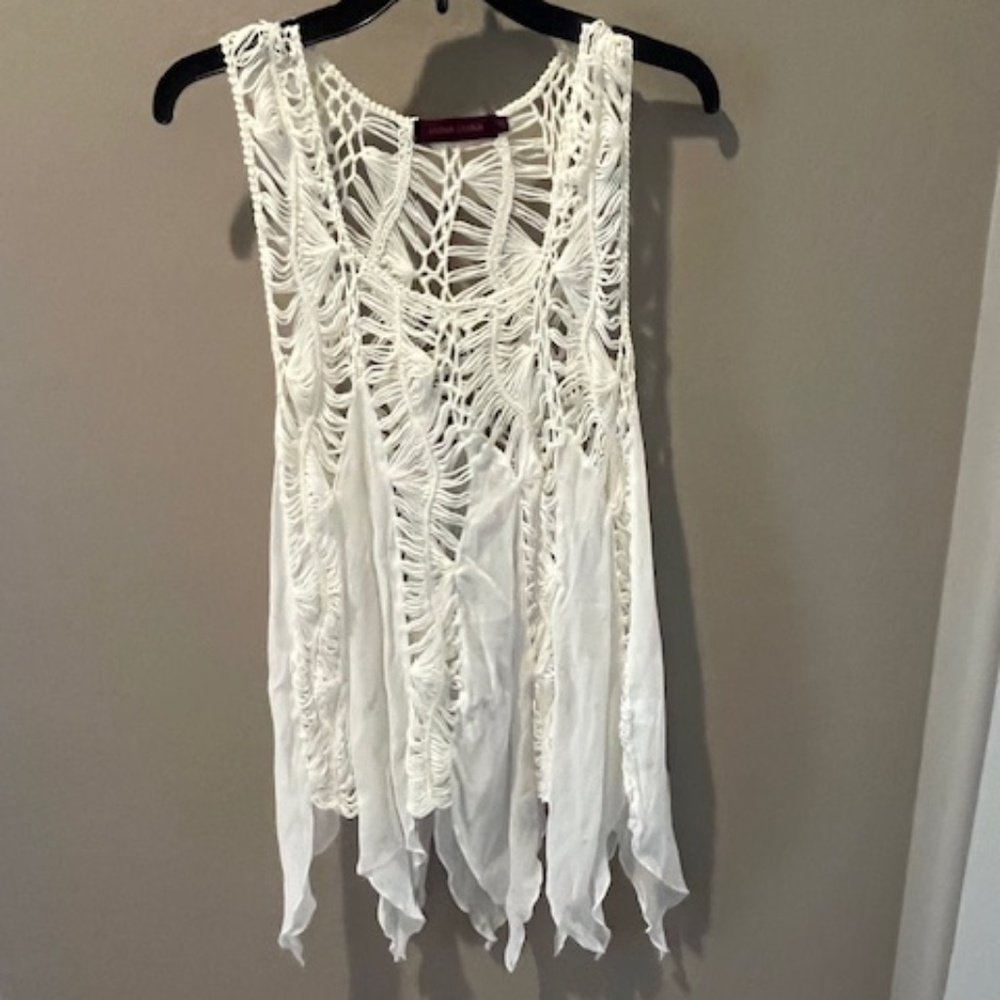 Luna Llena White Crochet Boho Tunic Top Sz M Beach Coachella Country Boho - Picture 2 of 9